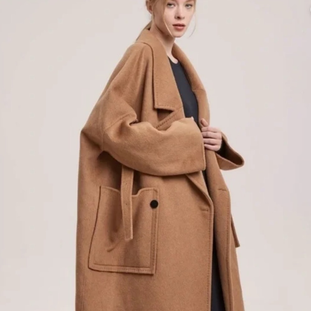 Nap Elegant Brown 100% Merion Wool wrap Coat NWT